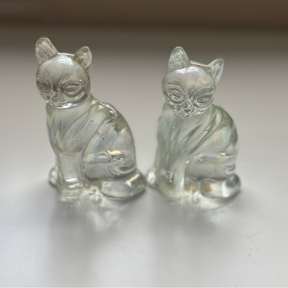 Iridescent Glass Cat Figurines